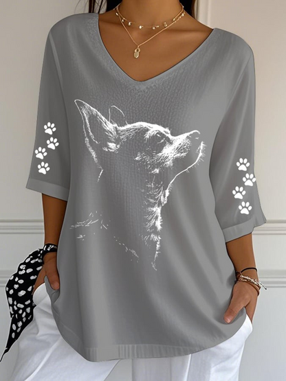 T-shirt décontracté à imprimé chihuahuas pour femmes