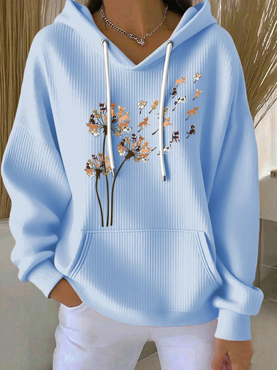 Sweat à capuche décontracté à imprimé chihuahuas pour femmes