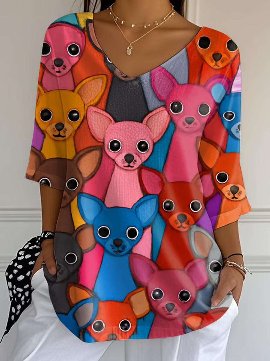 T-shirt décontracté imprimé Chihuahuas Femme