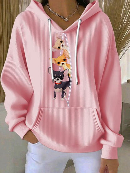 Sweat à capuche décontracté à imprimé chihuahuas pour femmes
