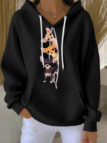 Sweat à capuche décontracté à imprimé chihuahuas pour femmes