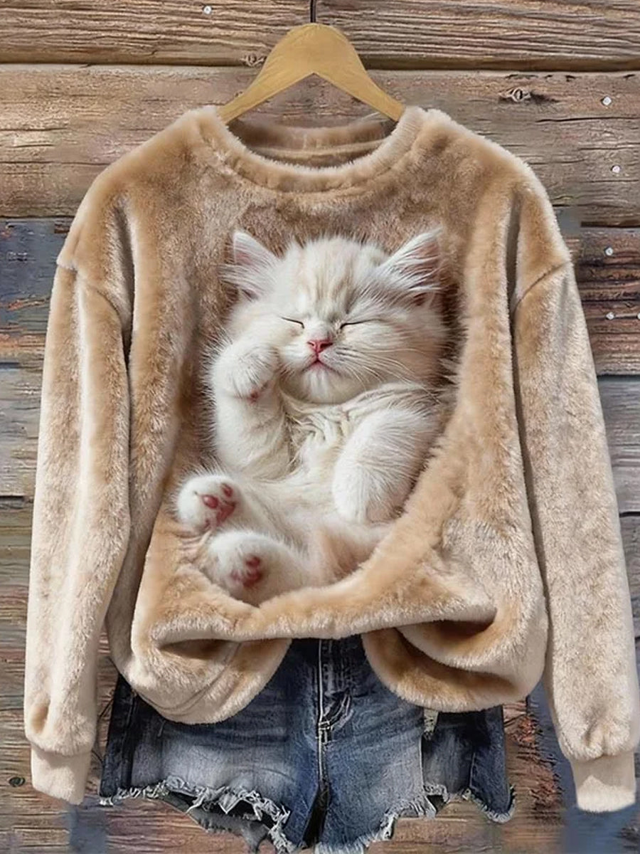 Rétro Animal Art Print confortable Flanelle Sweatshirt des femmes