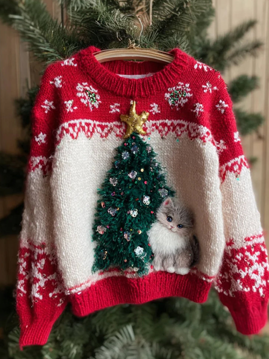 Pull en tricot confortable à imprimé animal rétro pour femme