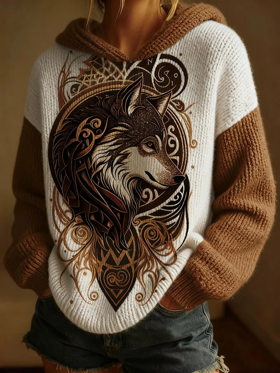 Haut Décontracté Femme Retro Wolf Art Print