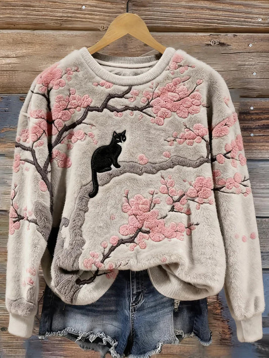 Rétro Animal Art Print confortable Flanelle Sweatshirt des femmes