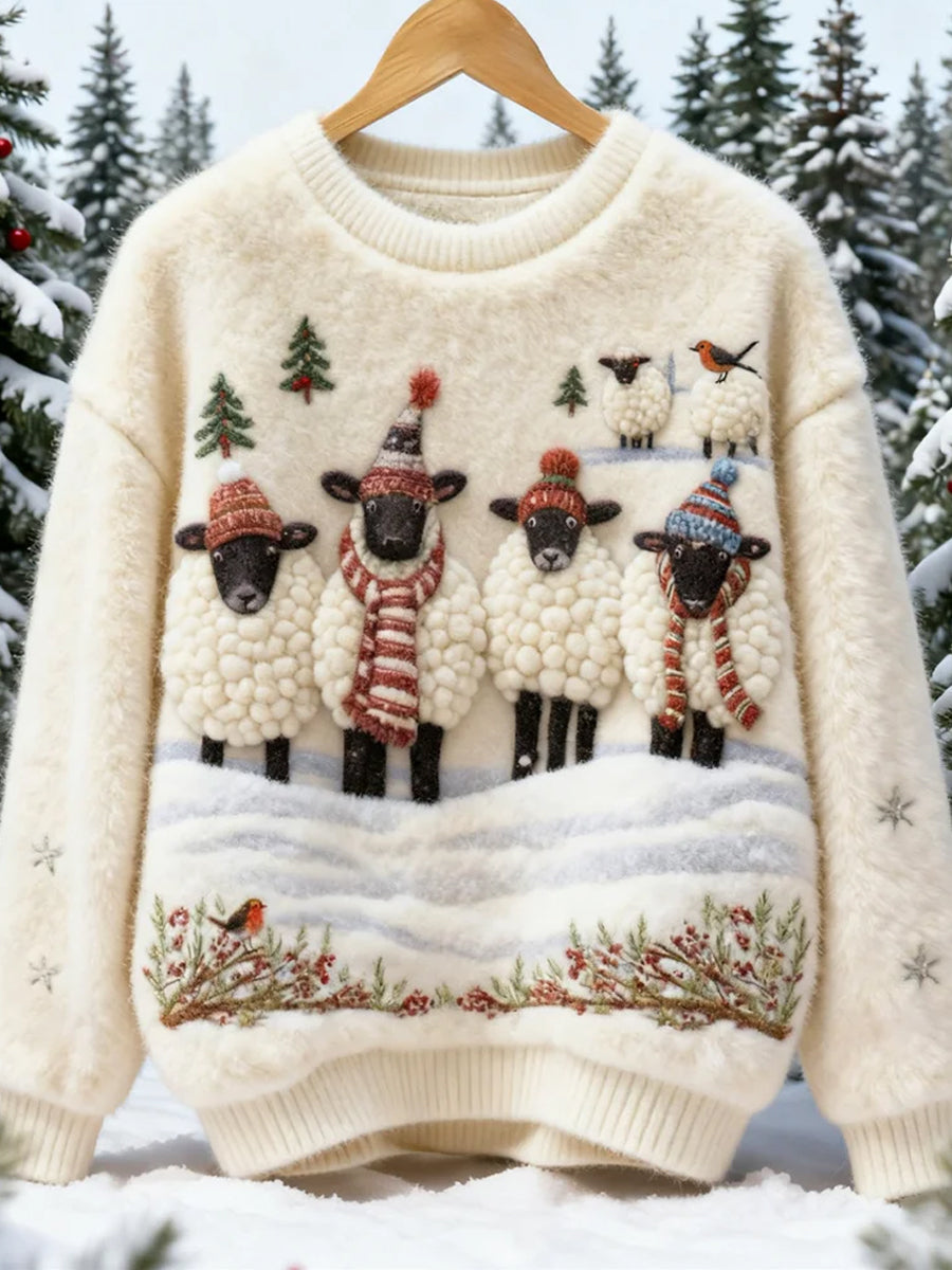 Rétro Noël Animal Art Imprimer confortable Flanelle Sweatshirt des femmes