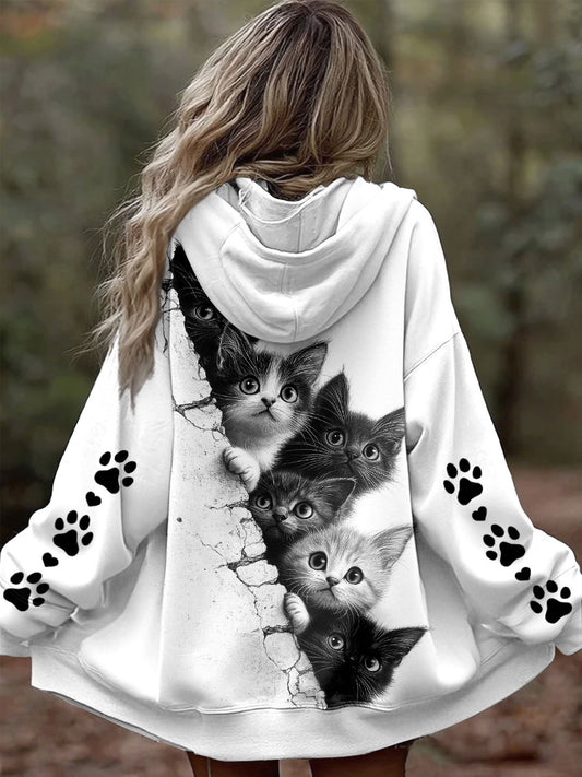 Vestes à capuchon à imprimé chats pour femmes