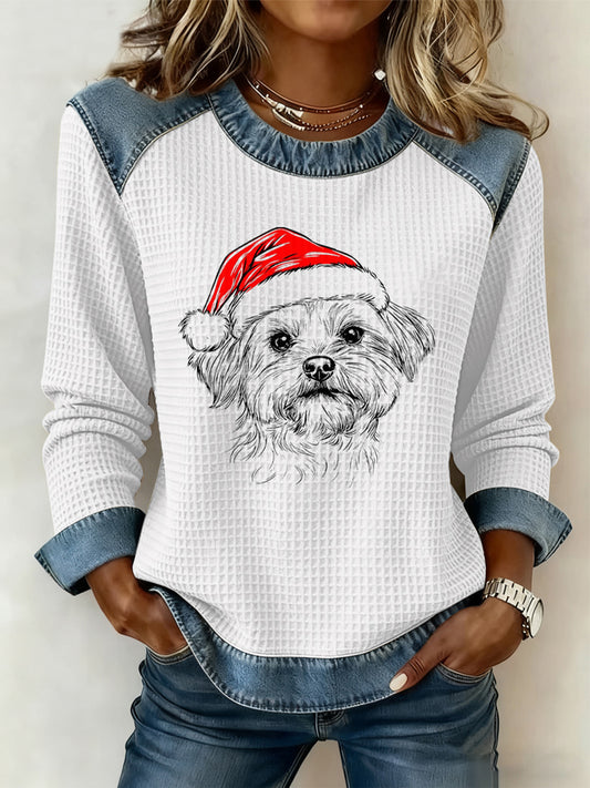 Sweatshirt à imprimé gaufré de Noël pour femmes