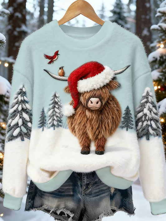 Sweat-shirt en flanelle Art animal mignon de Noël pour femmes