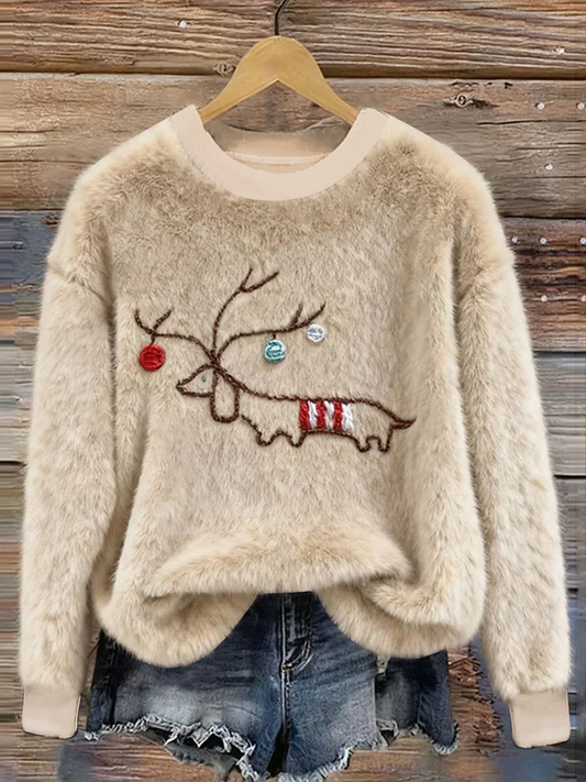 Sweat-shirt en flanelle Art animal mignon de Noël pour femmes