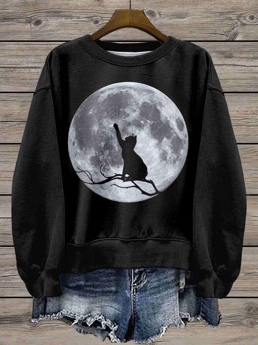 Sweat-shirt Femme Imprimé Lune Et Chat