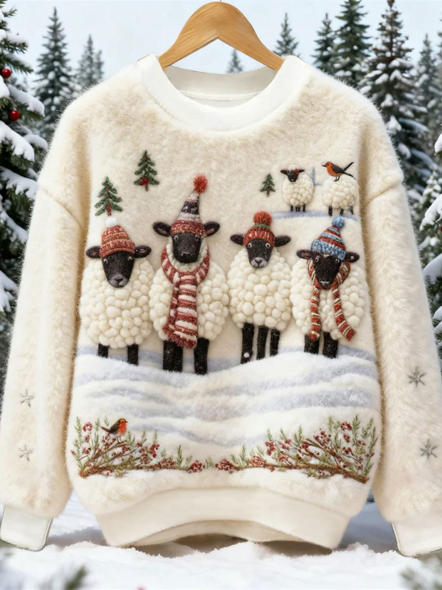 Sweat-shirt en flanelle Art animal mignon de Noël pour femmes