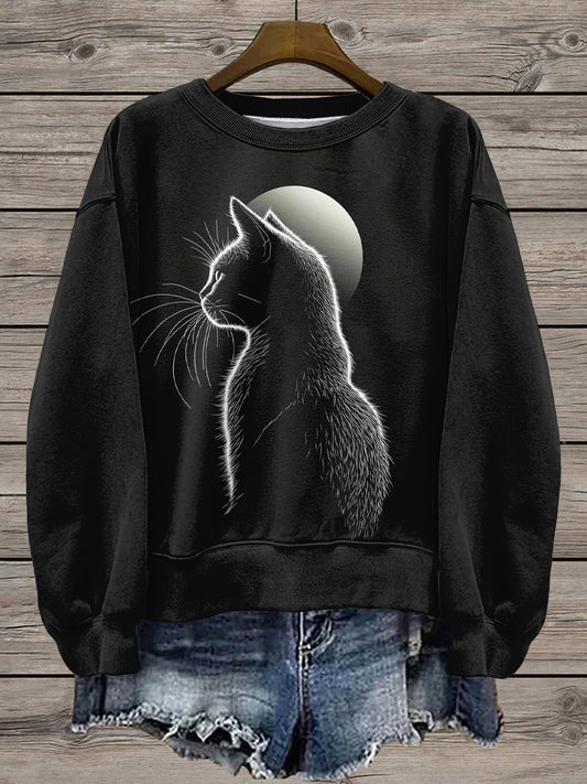 Sweat-shirt Femme Imprimé Lune Et Chats