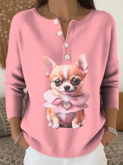 Cardigan à manches longues Chihuahua Print Femme