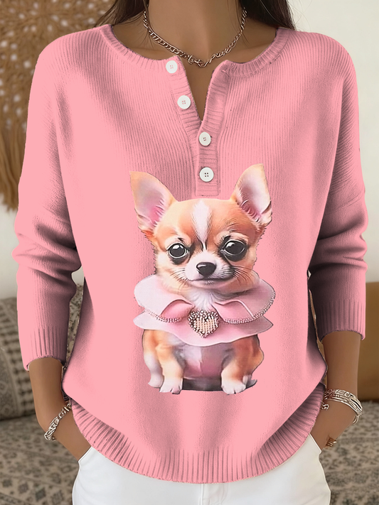 Cardigan à manches longues Chihuahua Print Femme