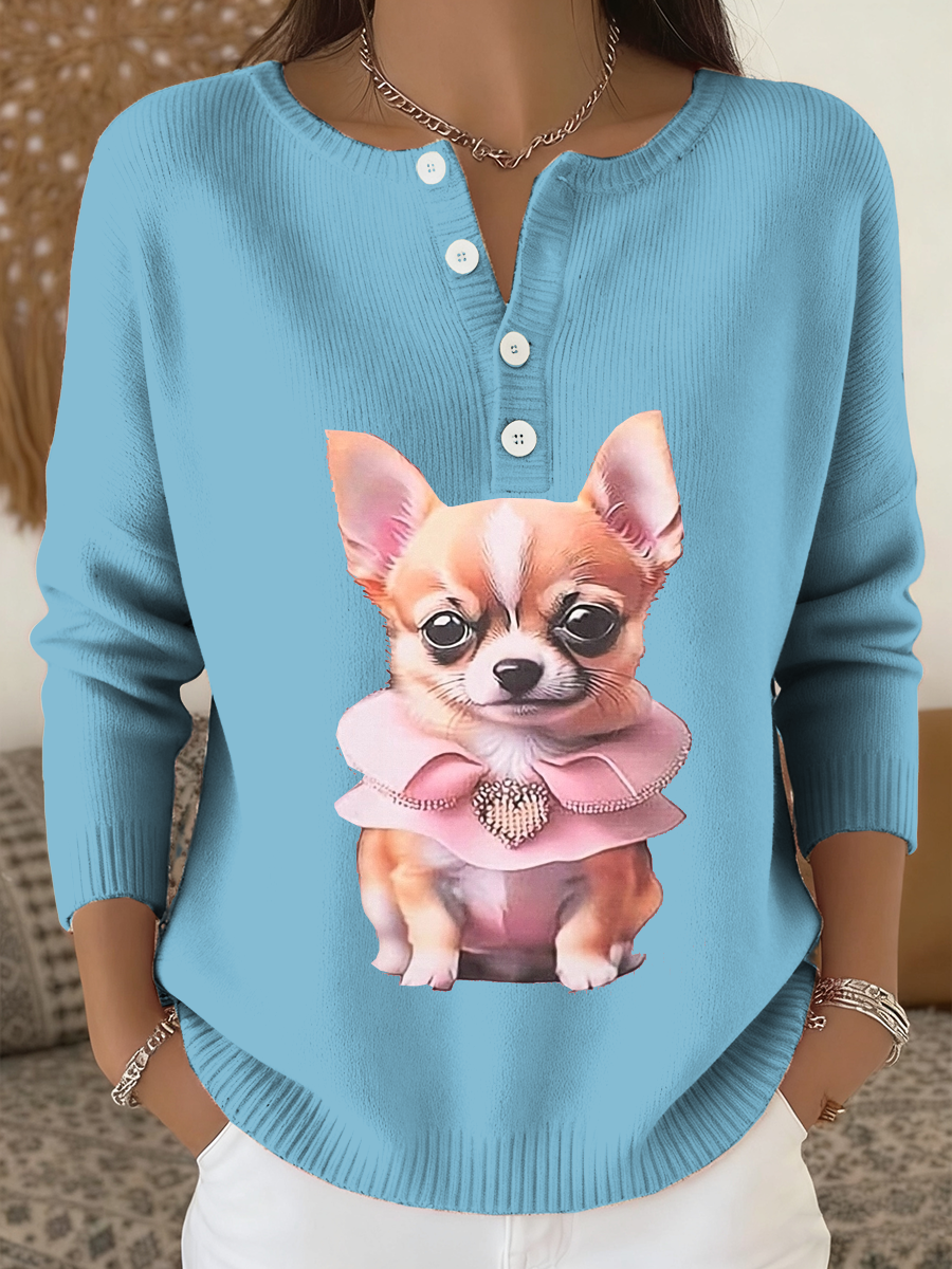 Cardigan à manches longues Chihuahua Print Femme