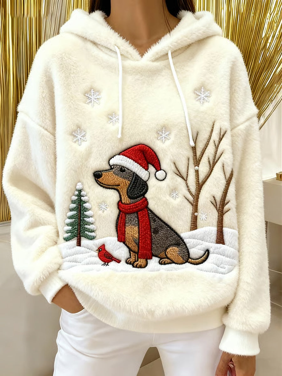 Mignon de Noël chien Art Print Casual Flanelle Hoodie des femmes