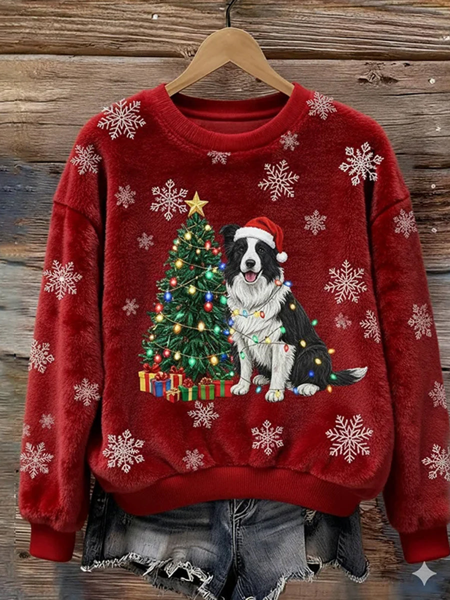 Haut en flanelle décontracté à imprimé animal de Noël rétro pour femmes