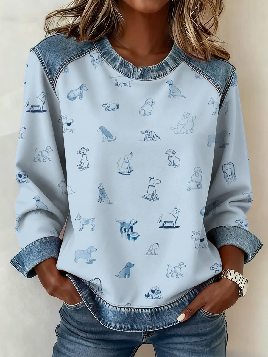 Motif Animal Mignon Patchwork Art Sweatshirt des femmes