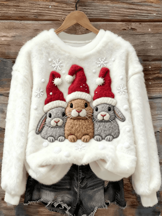 Femmes de Noël Mignon Animaux Art Flanelle Sweatshirt