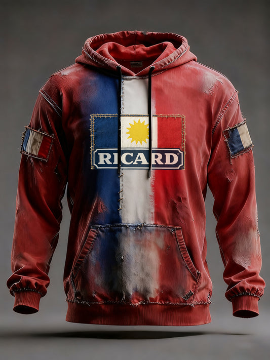 Sweat à capuche décontracté pour homme Drapeau français Ricard