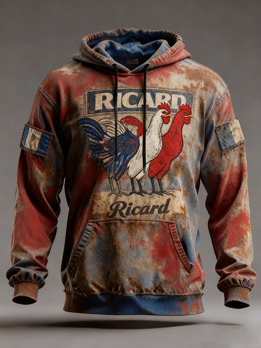 Sweat à capuche décontracté pour homme Drapeau français Ricard