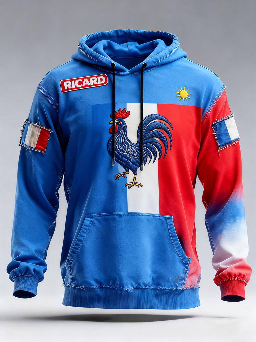Sweat à capuche décontracté pour homme Drapeau français Ricard