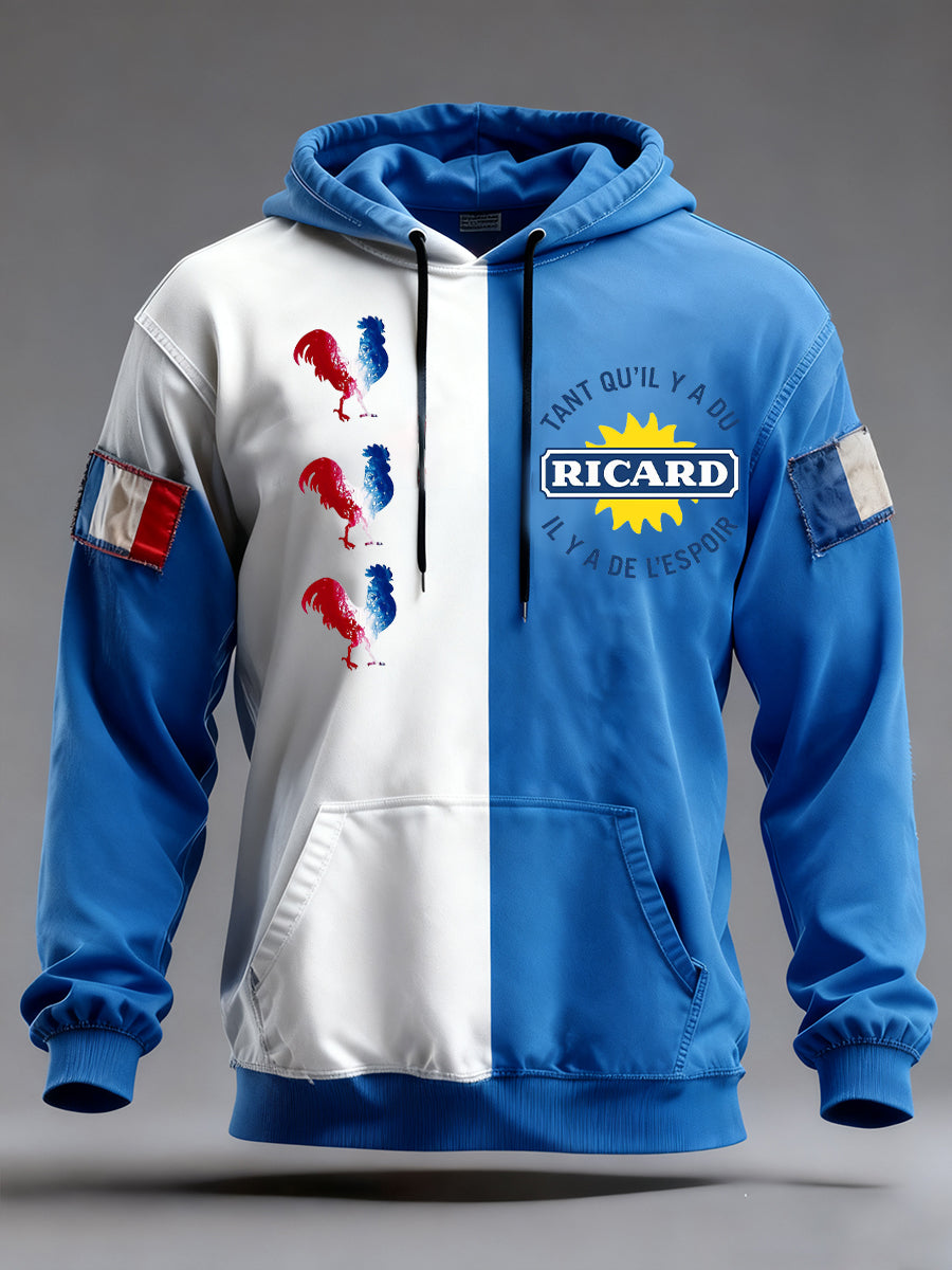 Sweat à capuche décontracté pour homme Drapeau français Ricard