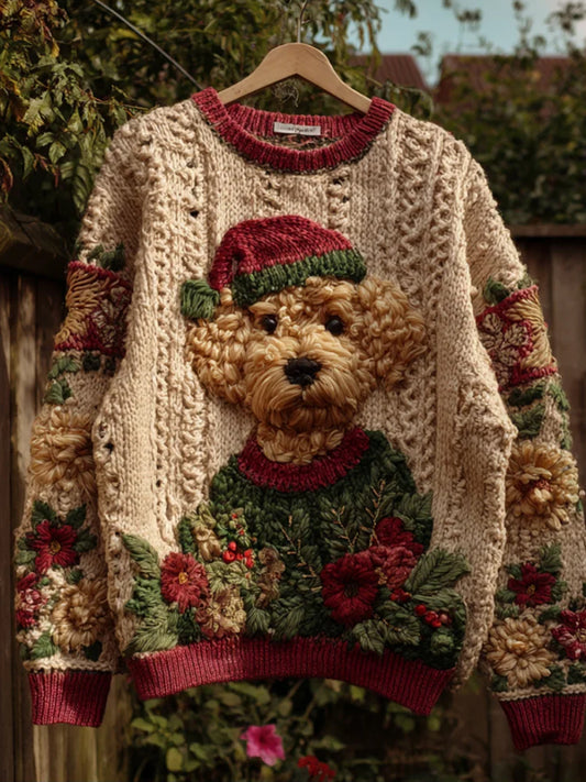 Pull en tricot confortable à imprimé animal de Noël décontracté rétro