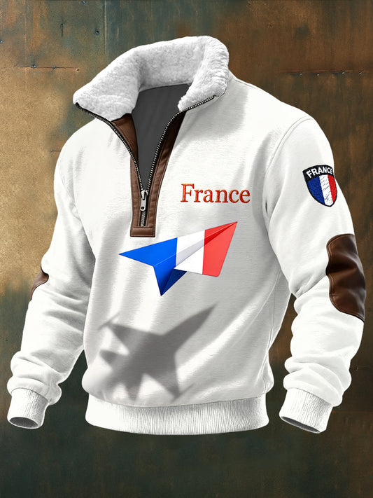 Sweat-shirt à col debout créatif pour homme, drapeau français