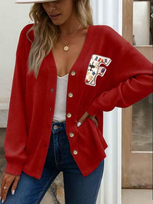 Veste Cardigan Femme Rouge Brodée Française