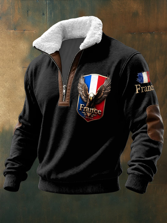 Sweat-shirt à col montant drapeau français pour homme