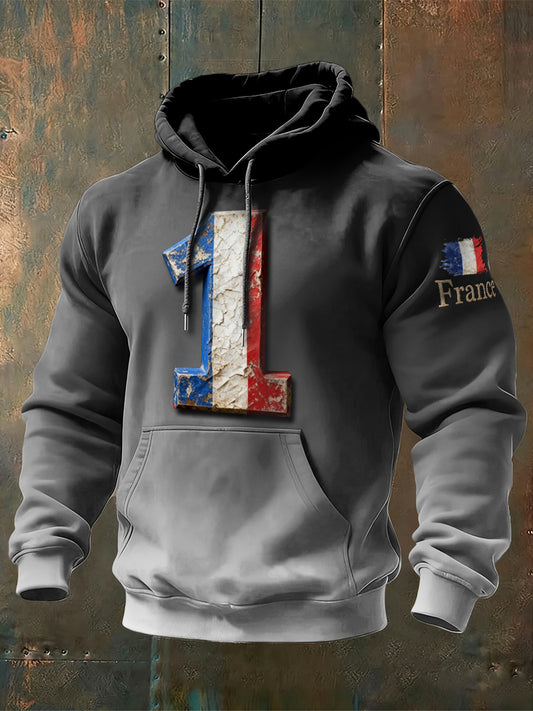 Sweat-shirt à capuche à gradient de drapeau français pour homme