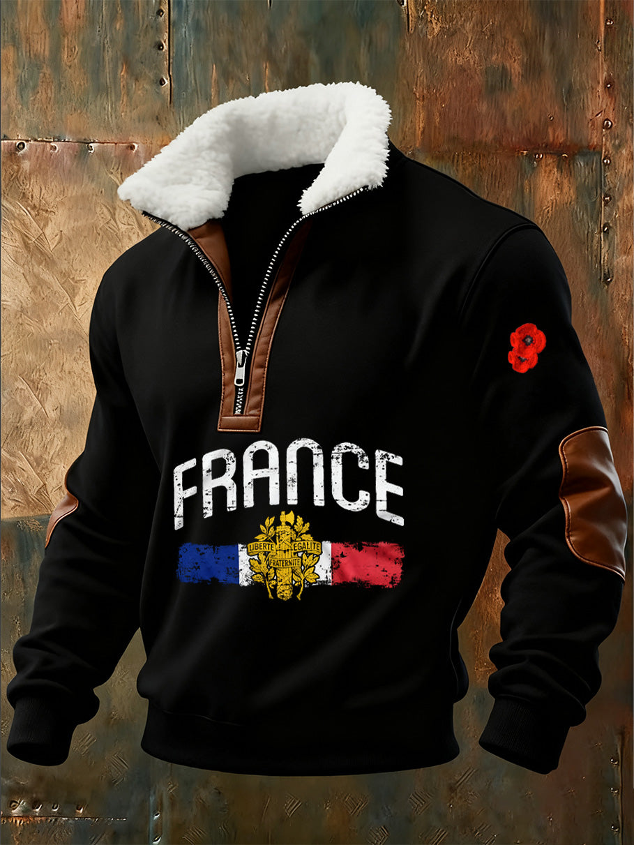 Sweat-shirt à col montant imprimé French Armistice Day pour homme