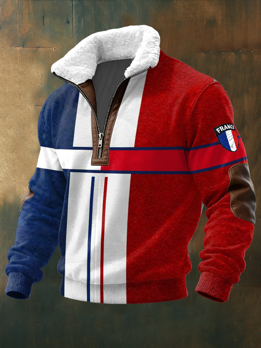 Sweat-shirt à col montant drapeau français pour homme