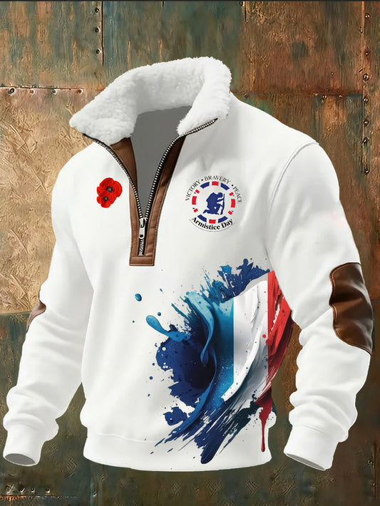 Sweat-shirt à col montant imprimé French Armistice Day pour homme