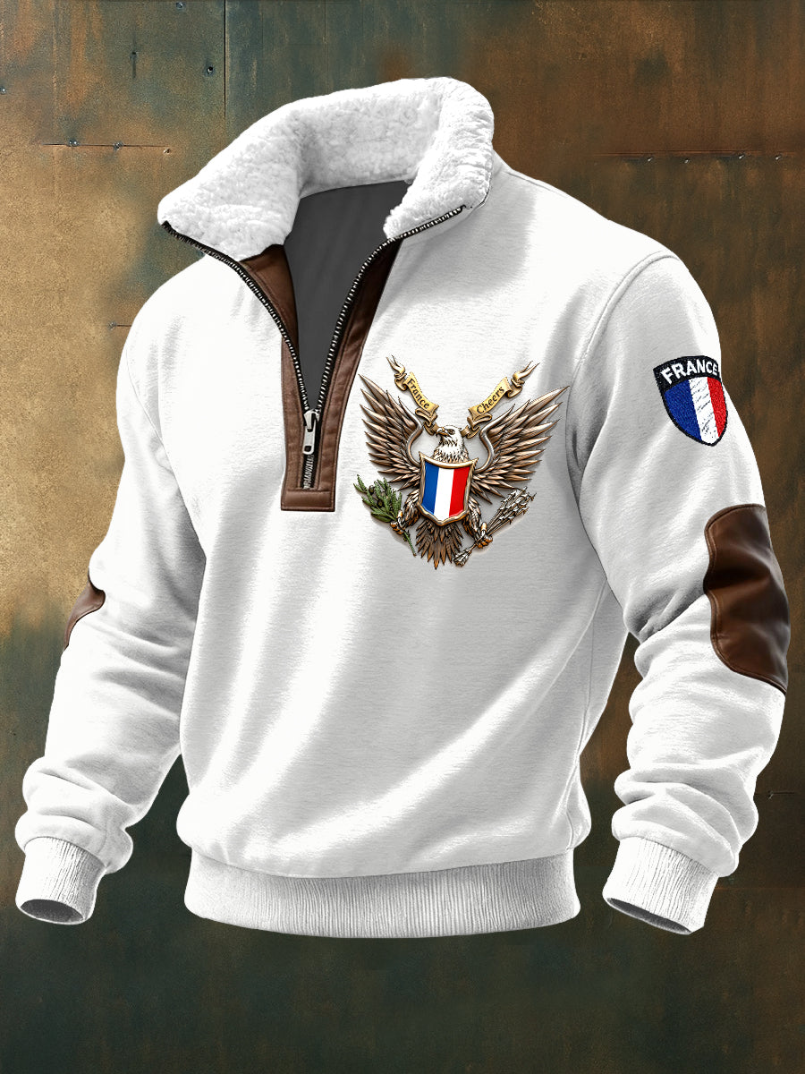 Sweat-shirt à col montant décontracté pour homme, drapeau français
