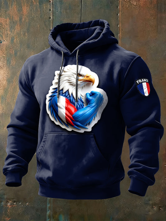 Sweat Homme French Eagle Bleu Profond À Capuche