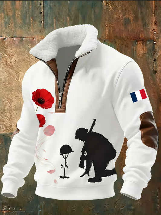 Sweat-shirt à col montant imprimé French Armistice Day pour homme