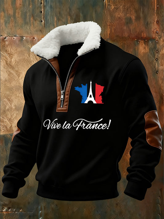 Sweat-shirt à col montant imprimé French Armistice Day pour homme