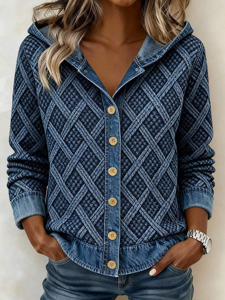 Motif de texture géométrique Patchwork Design Cardigan à capuche pour femmes