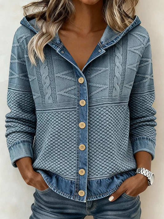 Femmes Automne/Hiver Patchwork Design Cardigan À Capuche