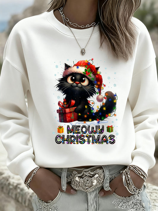 Sweat-shirt décontracté imprimé animal rétro de Noël pour femmes