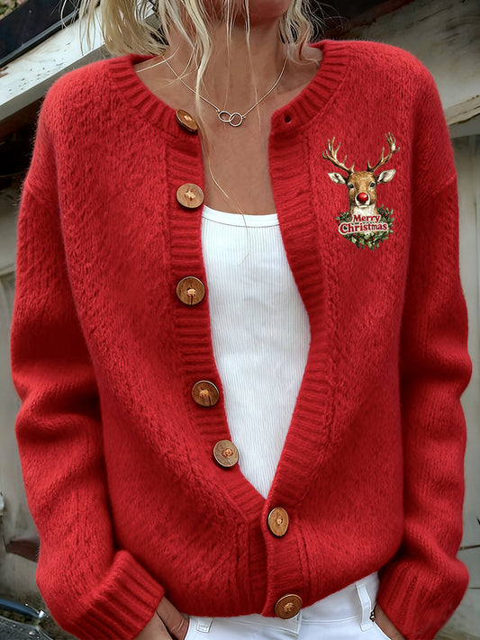 Femmes Noël Animal Art Casual Cardigan Top