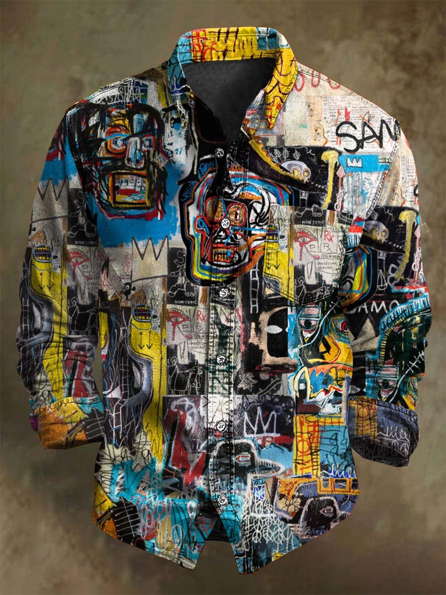 Chemise Décontractée Punk Art Abstrait Imprimé à Manches Longues