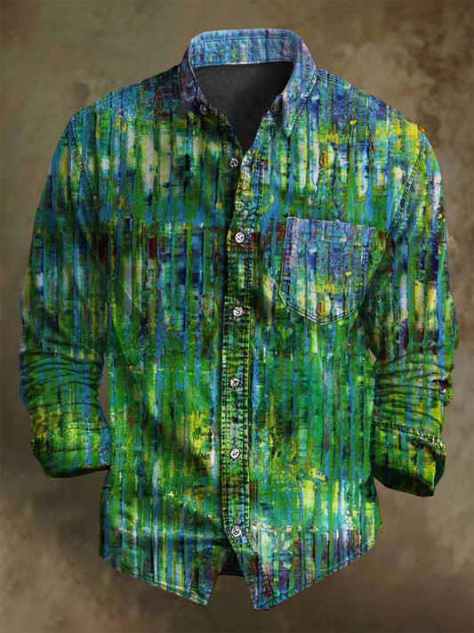 Chemise décontractée à manches longues à imprimé d'art abstrait