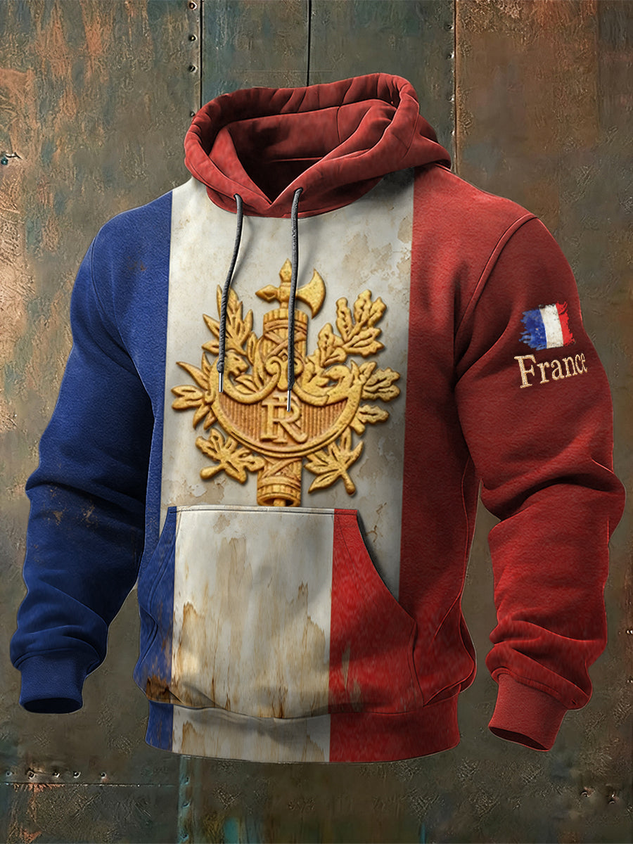 Sweat-shirt à capuche décontracté pour hommes, drapeau français