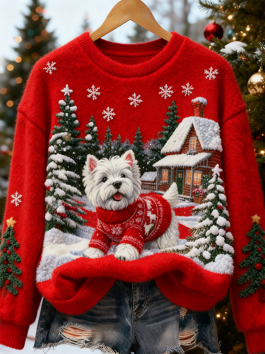 Top Décontracté en Flanelle Imprimé Art de Noël Animal Rétro Femme