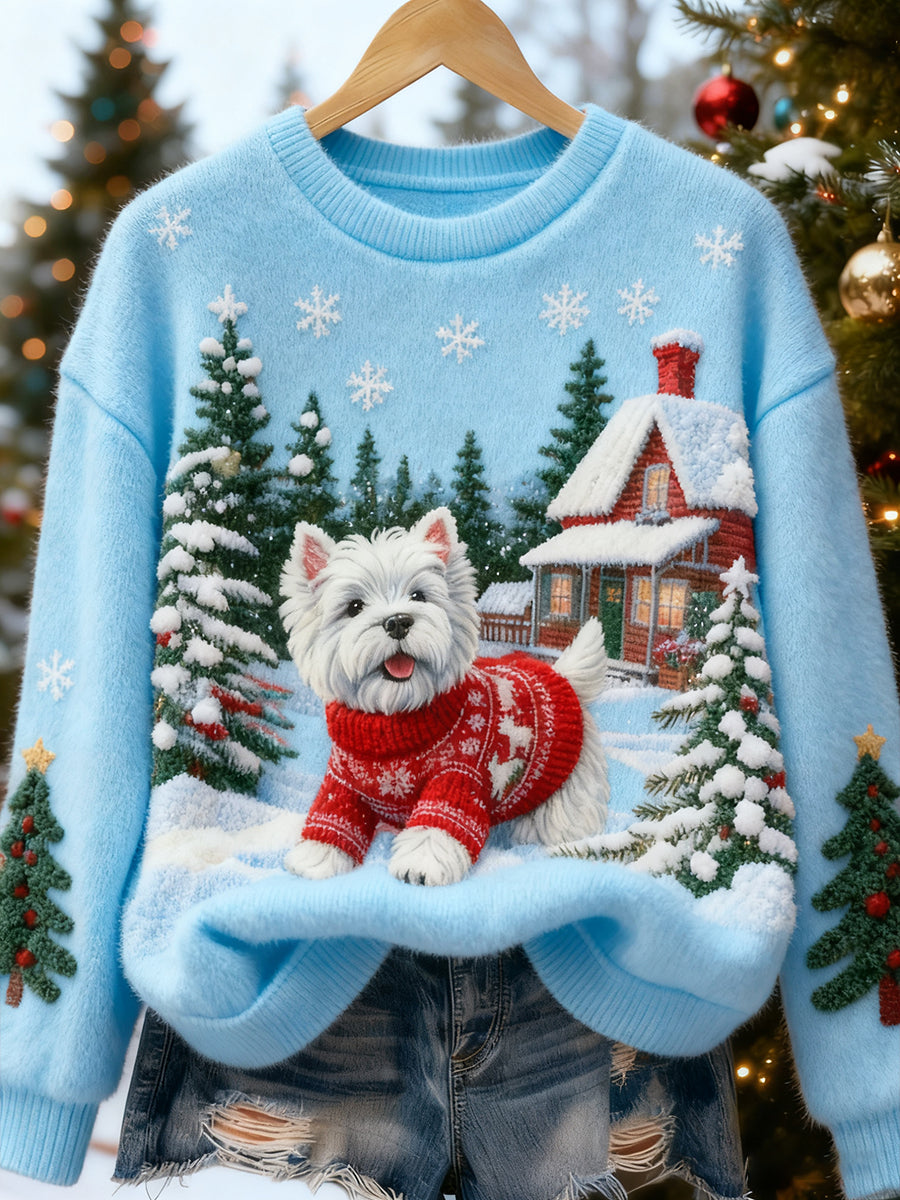 Top Décontracté en Flanelle Imprimé Art de Noël Animal Rétro Femme