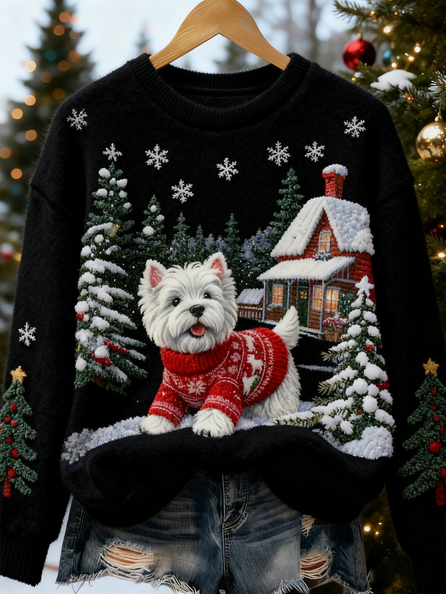 Top Décontracté en Flanelle Imprimé Art de Noël Animal Rétro Femme